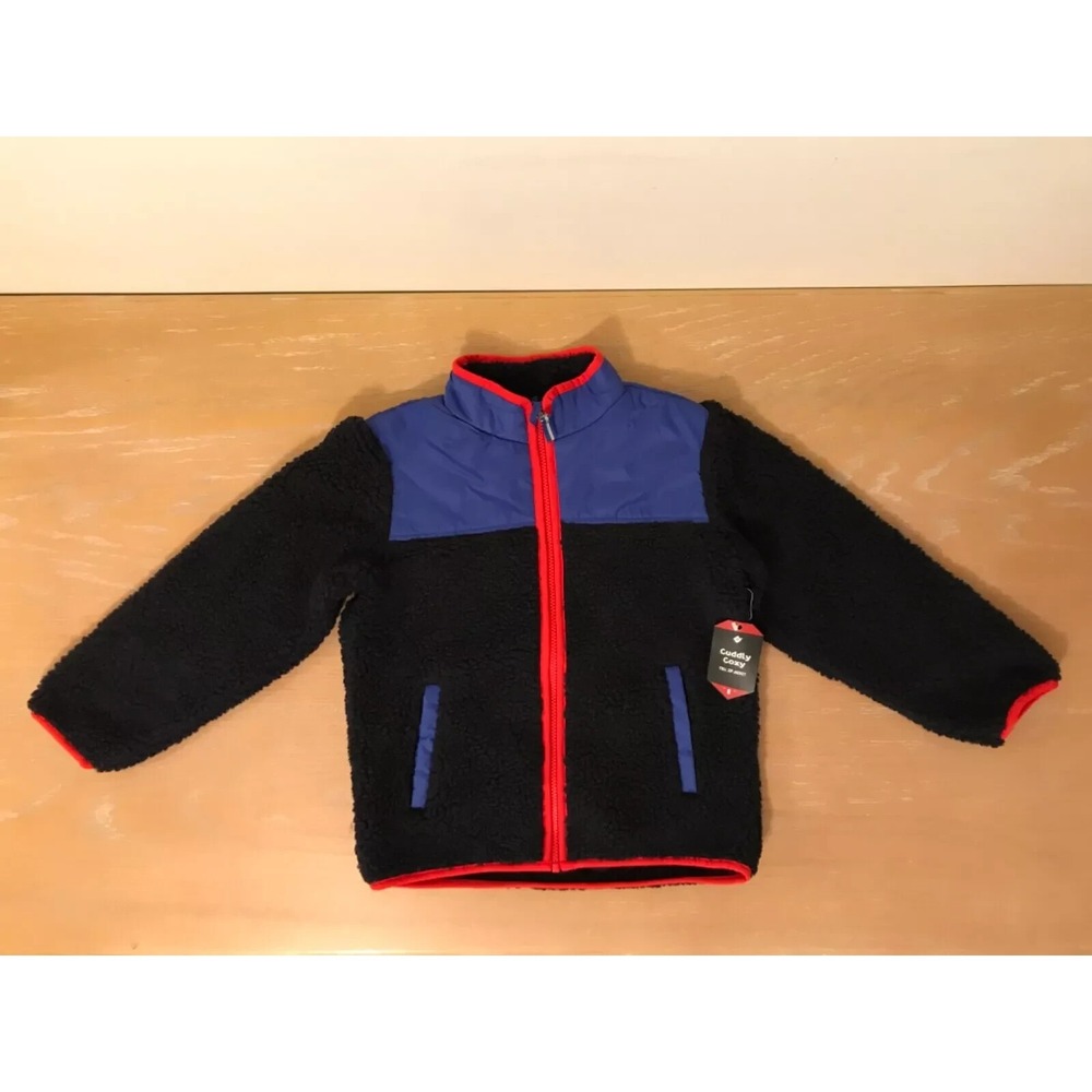 NWT Boys Members Mark Cuddly Cozy Sherpa Jacket Full Zip Blue/Red Size 8